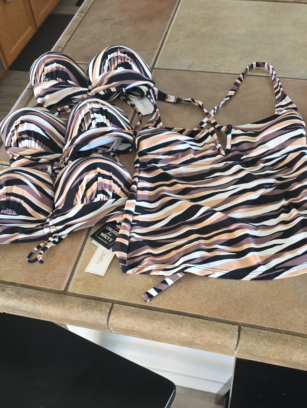 Striped Multi-Color Tankini and Bikini Tops Bundle Sz Xs